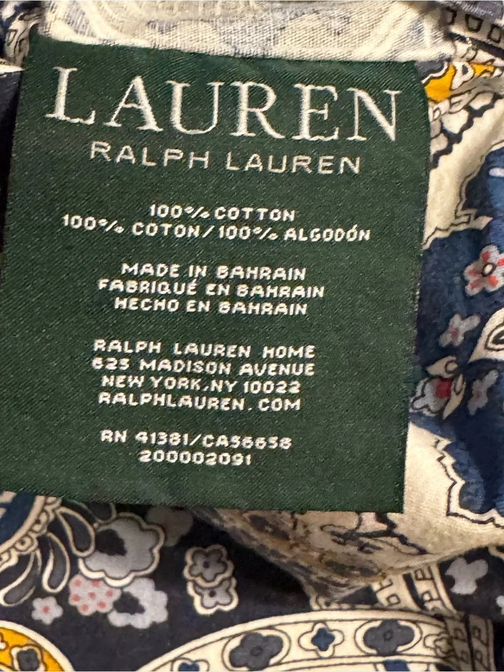 2 Lauren Ralph Lauren Standard Pillow Shams Blue White Yellow Paisley Medallion